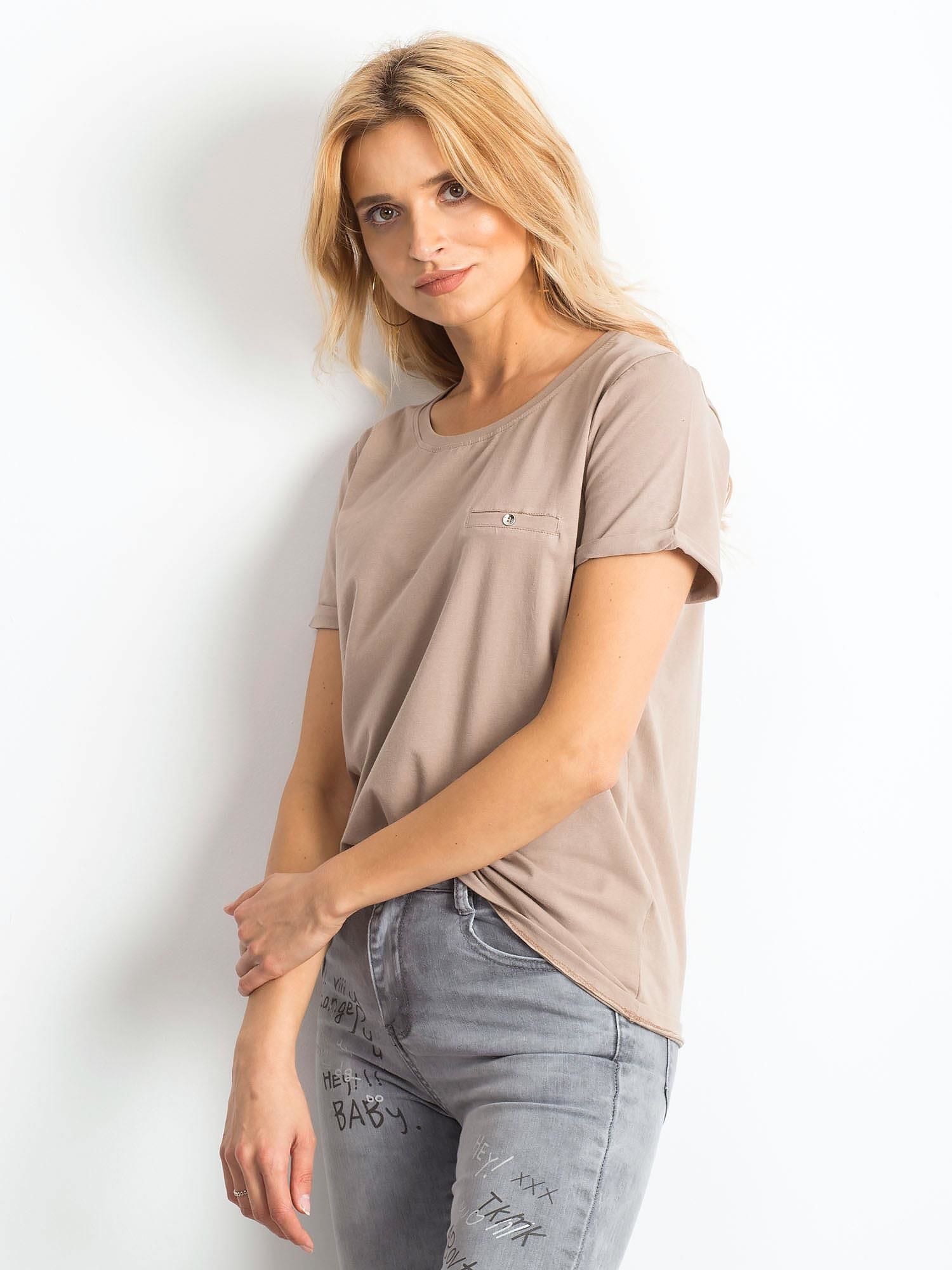 Bawełniany t-shirt damski ciemnobeżowy