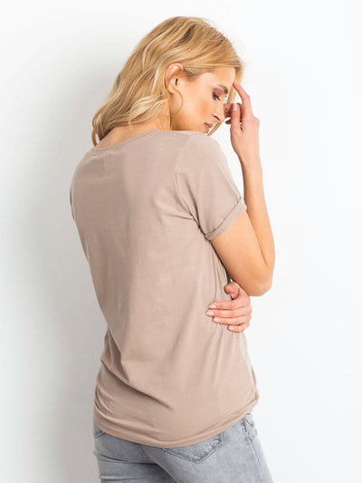 Bawełniany t-shirt damski ciemnobeżowy