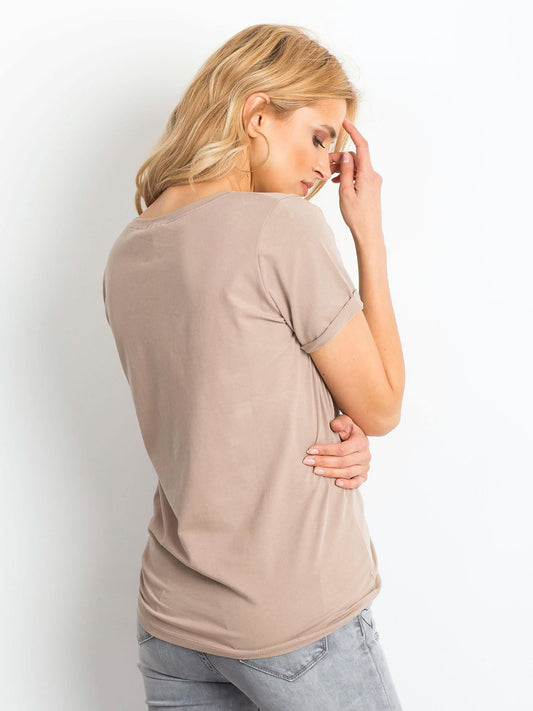 Bawełniany t-shirt damski ciemnobeżowy