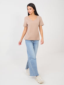 RUE PARIS Ciemnobeżowy klasyczny t-shirt basic