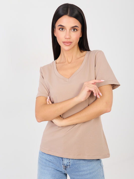 RUE PARIS Ciemnobeżowy klasyczny t-shirt basic