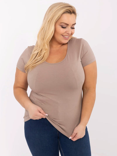 Ciemnobeżowy t-shirt plus size z okrągłym dekoltem