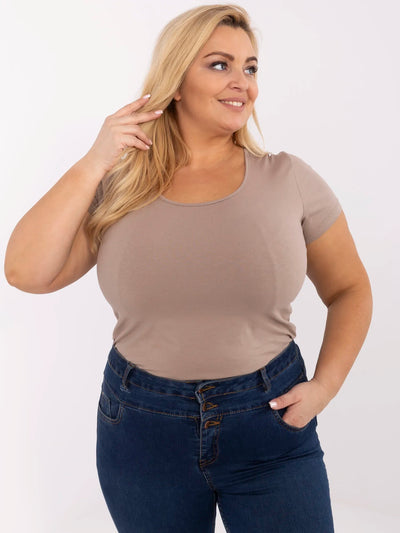Ciemnobeżowy t-shirt plus size z okrągłym dekoltem