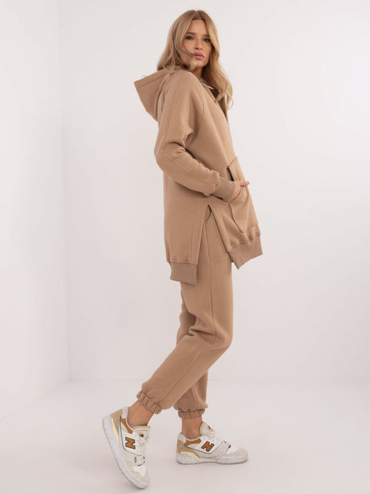 Ciemnobeżowy damski komplet basic z ocieplaniem