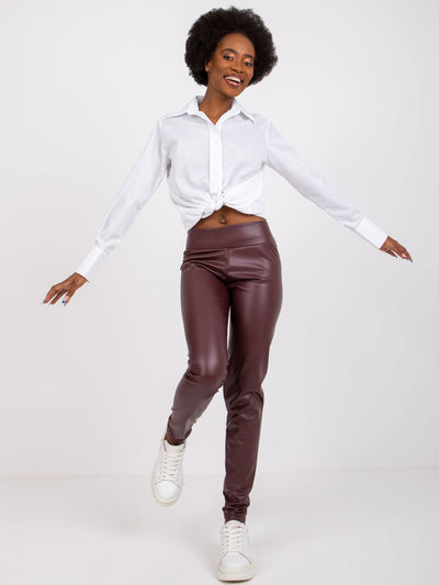 RUE PARIS Ciemnobordowe legginsy z ekoskóry