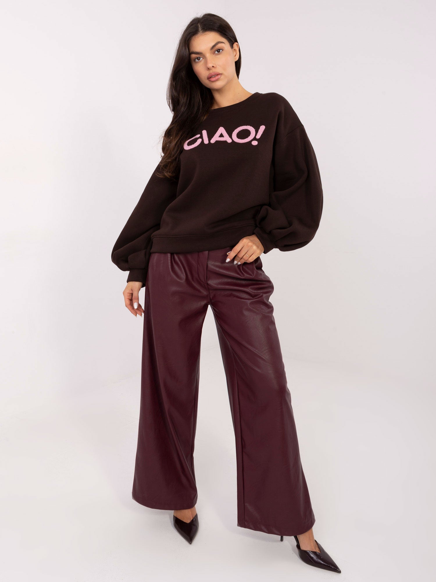 RUE PARIS Ciemnobrązowa bluza oversize z napisem