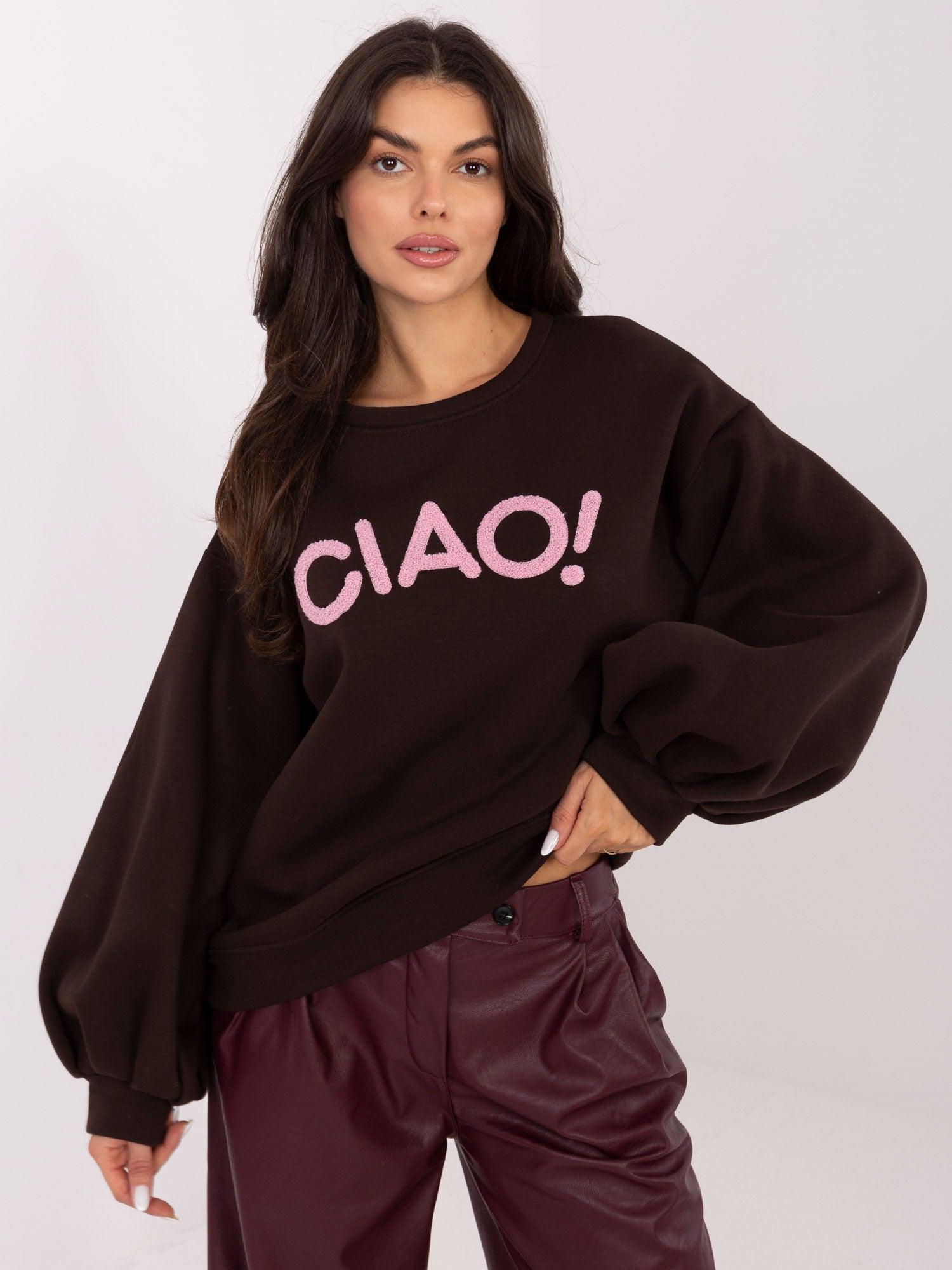 RUE PARIS Ciemnobrązowa bluza oversize z napisem