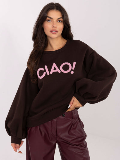 RUE PARIS Ciemnobrązowa bluza oversize z napisem