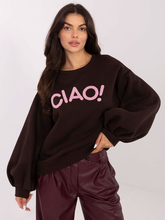 RUE PARIS Ciemnobrązowa bluza oversize z napisem