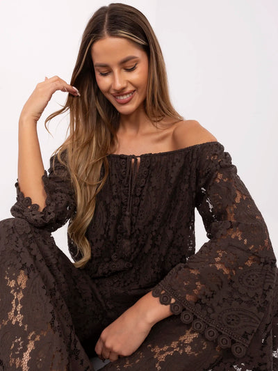 Ciemnobrązowa koronkowa bluzka boho