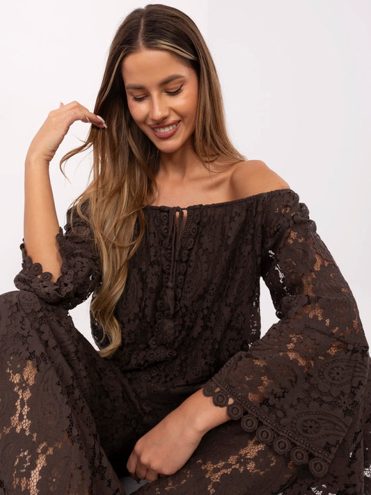Ciemnobrązowa koronkowa bluzka boho