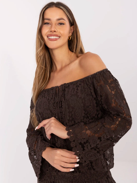 Ciemnobrązowa koronkowa bluzka boho