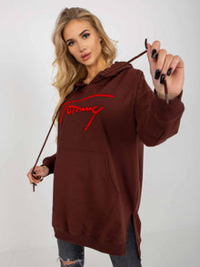 Ciemnobrązowa długa bluza kangurka z napisem