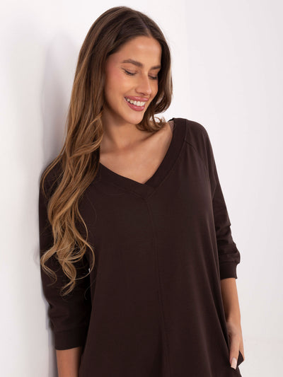 BASIC FEEL GOOD Ciemnobrązowa dresowa sukienka z kieszeniami
