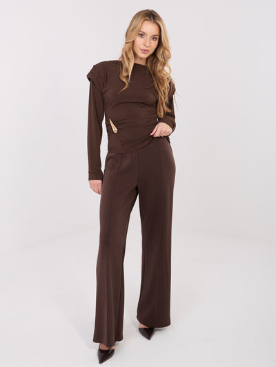 Ciemnobrązowe szerokie spodnie z przeszyciami
