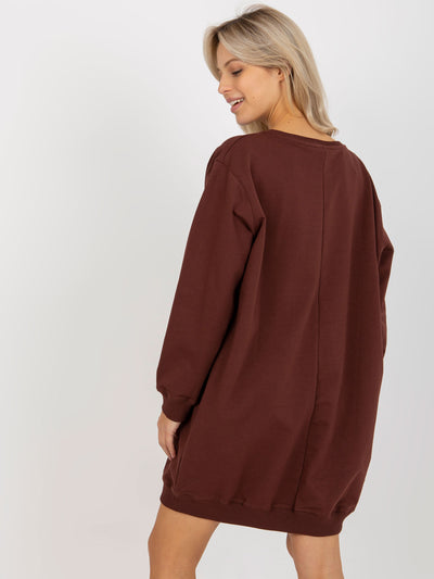 Ciemnobrązowo-pomarańczowa bluza oversize z nadrukiem