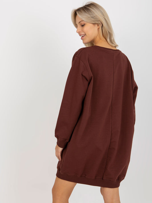 Ciemnobrązowo-pomarańczowa bluza oversize z nadrukiem