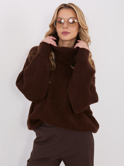 Ciemnobrązowy damski sweter golf o kroju oversize