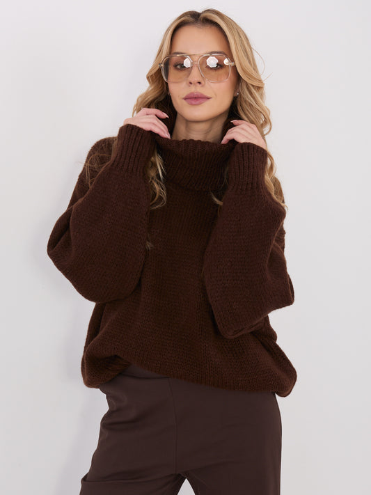 Ciemnobrązowy damski sweter golf o kroju oversize