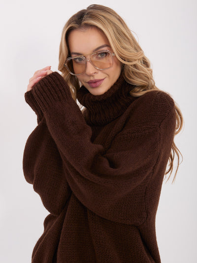 Ciemnobrązowy damski sweter golf o kroju oversize