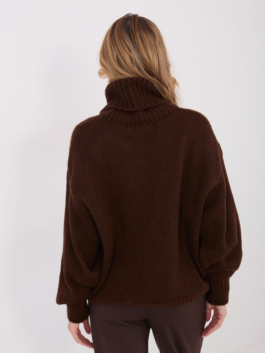 Ciemnobrązowy damski sweter golf o kroju oversize