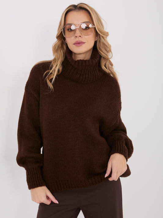 Ciemnobrązowy damski sweter golf o kroju oversize
