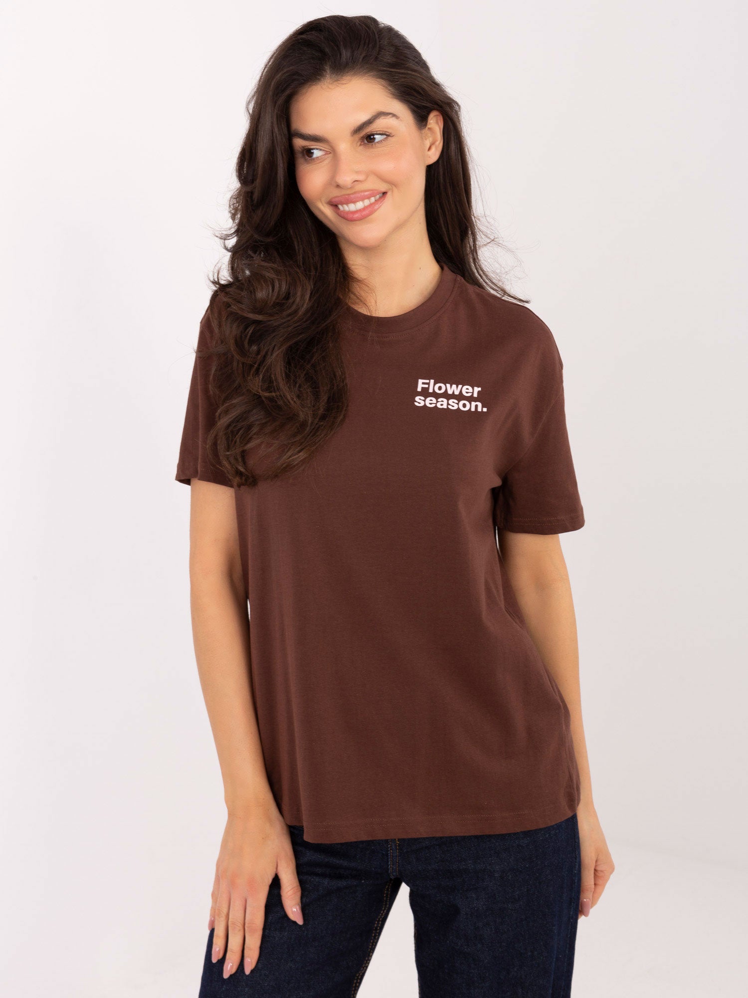 SUBLEVEL Ciemnobrązowy bawełniany t-shirt z nadrukiem