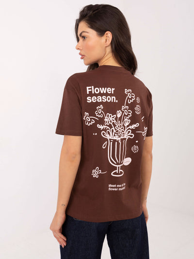 SUBLEVEL Ciemnobrązowy bawełniany t-shirt z nadrukiem