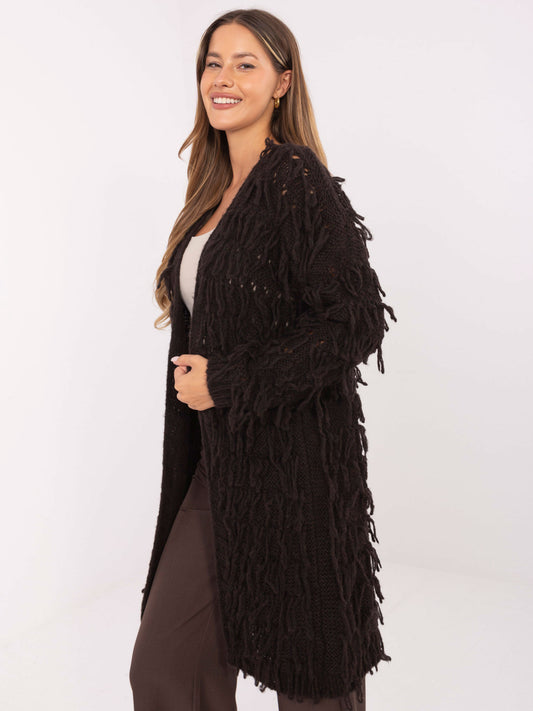 RUE PARIS Ciemnobrązowy kardigan w stylu boho