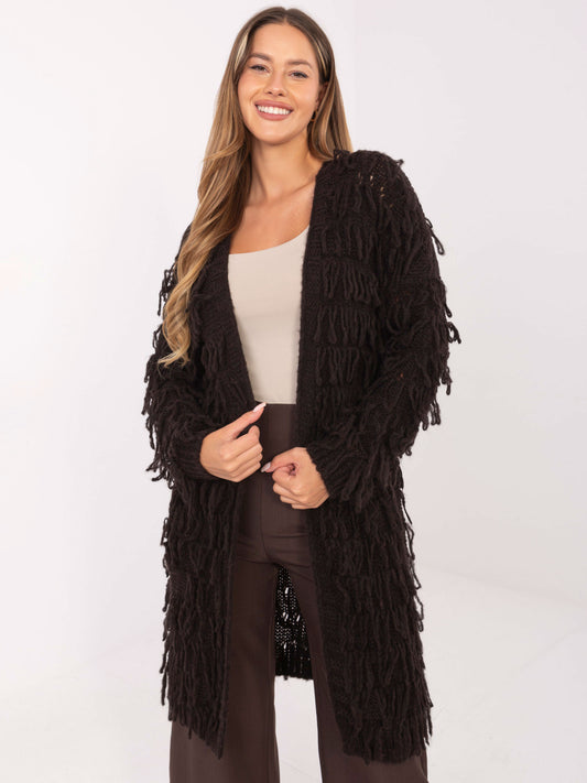RUE PARIS Ciemnobrązowy kardigan w stylu boho