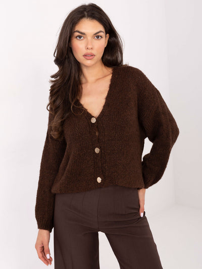 RUE PARIS Ciemnobrązowy rozpinany sweter oversize