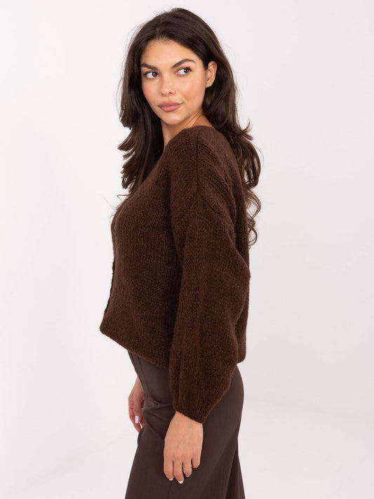RUE PARIS Ciemnobrązowy rozpinany sweter oversize