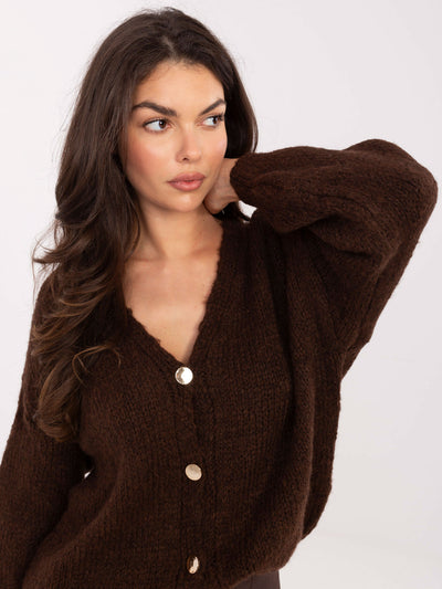 RUE PARIS Ciemnobrązowy rozpinany sweter oversize