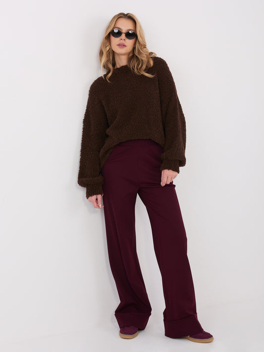 Ciemnobrązowy sweter boucle z domieszką wełny