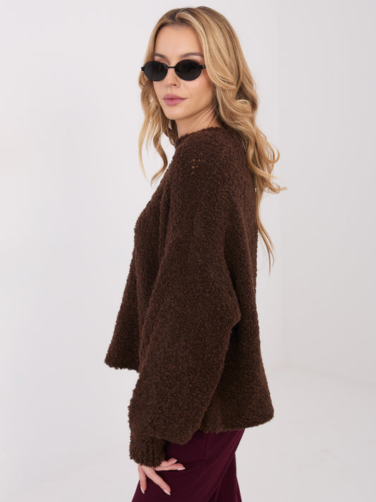 Ciemnobrązowy sweter boucle z domieszką wełny