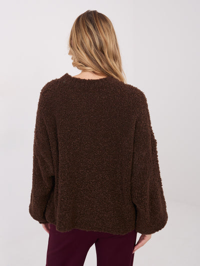 Ciemnobrązowy sweter boucle z domieszką wełny