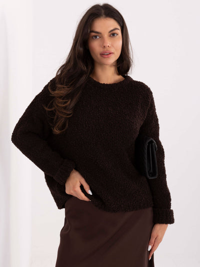 Ciemnobrązowy sweter boucle o kroju oversize