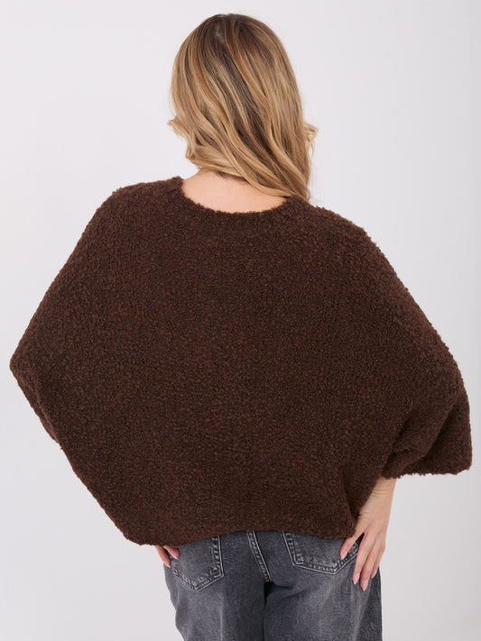 Ciemnobrązowy sweter oversize boucle z dekoltem V