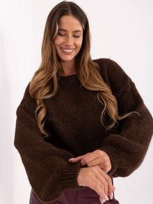 Ciemnobrązowy damski sweter oversize z wełną