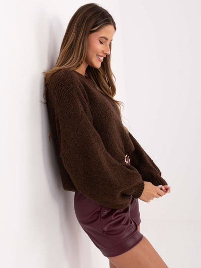Ciemnobrązowy damski sweter oversize z wełną
