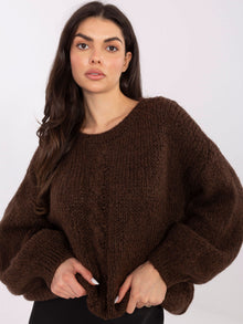 Ciemnobrązowy sweter oversize z bufiastym rękawem