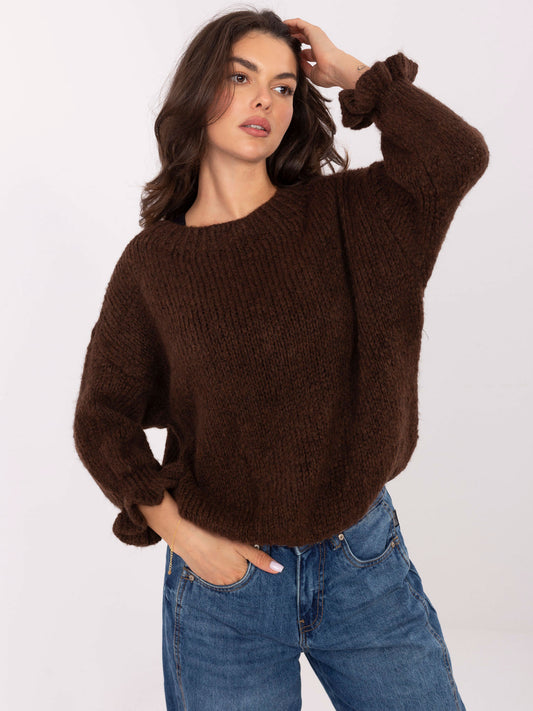 Ciemnobrązowy damski sweter oversize z wełną