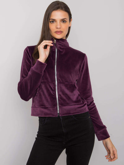 RUE PARIS Ciemnofioletowa bluza z weluru na suwak