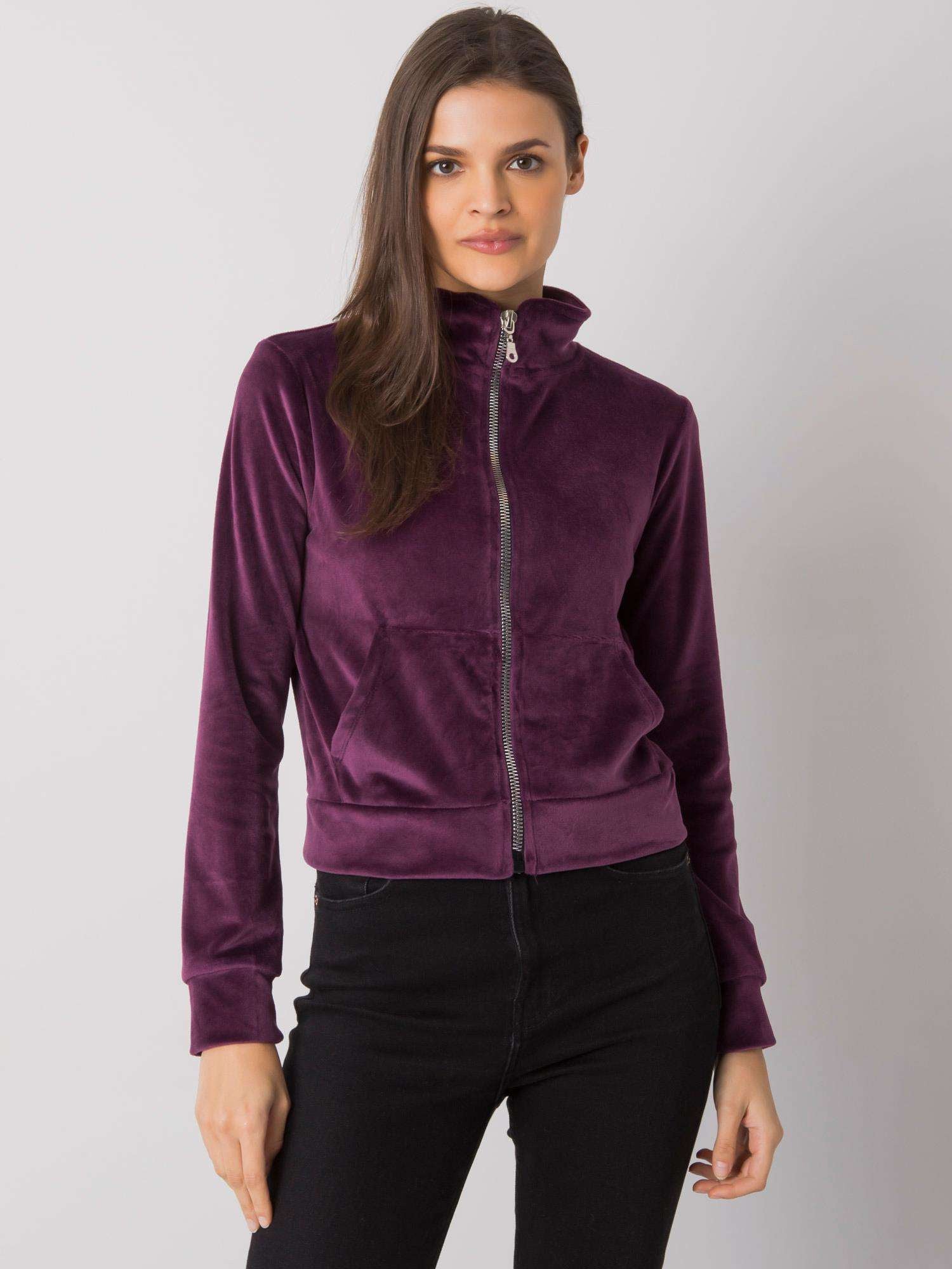 RUE PARIS Ciemnofioletowa bluza z weluru na suwak