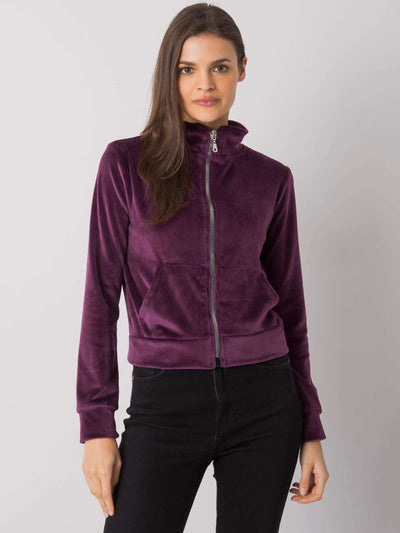 RUE PARIS Ciemnofioletowa bluza z weluru na suwak