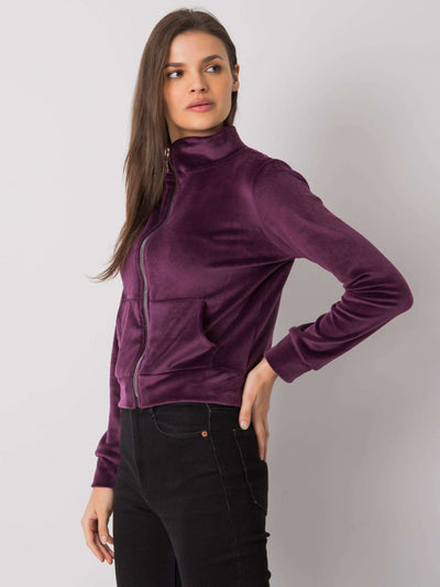 RUE PARIS Ciemnofioletowa bluza z weluru na suwak