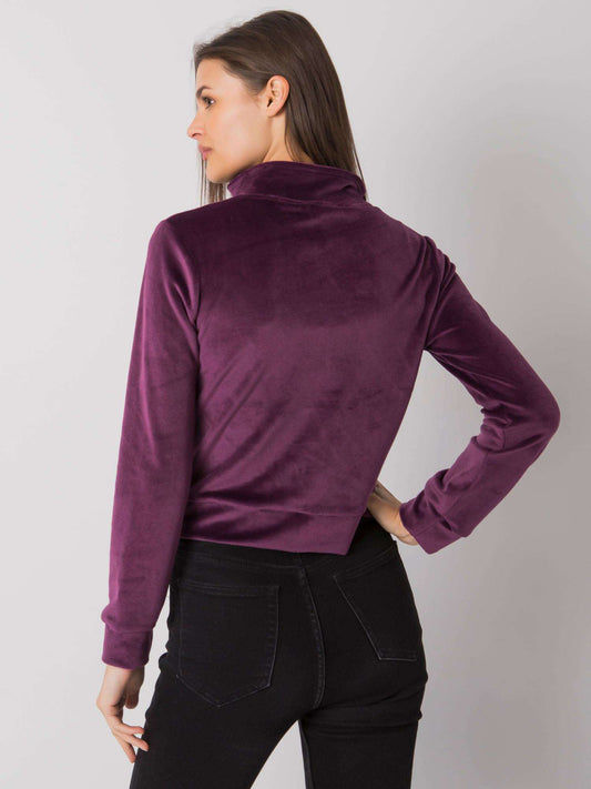 RUE PARIS Ciemnofioletowa bluza z weluru na suwak
