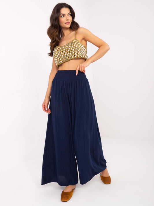 OCH BELLA Ciemnogranatowe spodnie z szeroką nogawką