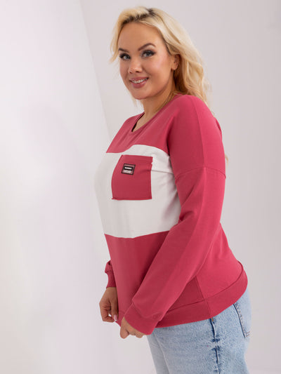 Ciemnokoralowo-ecru buzka plus size z długim rękawem
