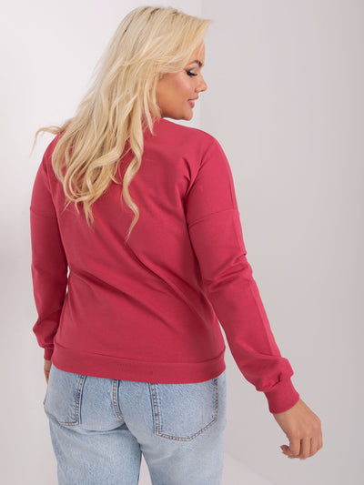 Ciemnokoralowo-ecru buzka plus size z długim rękawem
